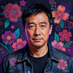 portrait of donnie yen, hyper detailed masterpiece, neon floral pattern, jean giraud, digital art painting, darkwave goth aesthetic, psychedelic, artgerm, donato giancola and tom bagshaw