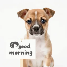 cute puppy min pin holding a sign that says “ good morning ” detailed meme