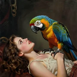 mechanical parrot attacking a helpless woman psychological horror vintage movie poster