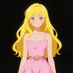 girl with yellow hair and pink dress, digital art