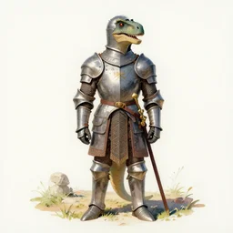 a oil / watercolor painting full body character portrait of a humanoid dinosaur village knight / guard in the style of moebius in the style of leonard boyarsky trending on artstation deviantart pinterest detailed photorealistic highlights and shadow hd 8 k post - processing high resolution