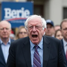 bernie sanders screaming, by bruce weber, 8 5 mm, f 1. 8, shallow depth of field