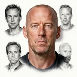 bruce willis portrait, character sheet, concept design, contrast, kim jung gi, greg rutkowski, zabrocki, karlkka, jayison devadas, trending on artstation, 8 k, ultra wide angle, pincushion lens effect