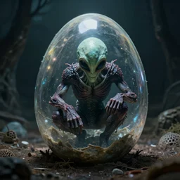 kavader trapped inside a see through alien egg, sss, dramatic environment