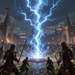 highly detailed deep energyshield of electricity in the middle of a medieval battlefield, intricate details, trending on artstation, cgsociety, 8 k, cinematic, unreal engine, octane render, illustration digital painting, sharp focus, art by wlop and greg rutkowski, rule of thirds, golden ratio, ambient lighting