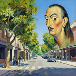 city streets in a summer heatwave, trees, painting by salvador dali