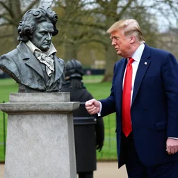 photo of donald trump shaking hands with beethoven in flanders field