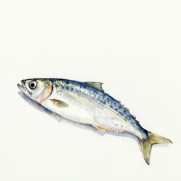 watercolor painting of an anchovy by yusei nagashima,
