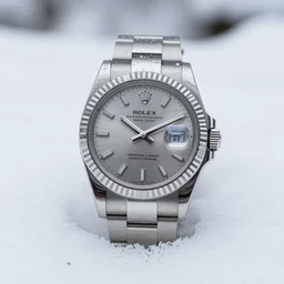 rolex covered in ice, in the snow