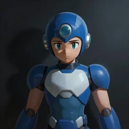 portrait of megaman, sad, depressive, medium shot, digital painting, concept art, illustration, cinematic lighting, ultrarealistic, sharp focus, highly detailed, by luis royo,