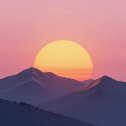 The sun setting behind mountains and casting a pink and orange glow in the sky, realistic, 3D/Sculptural Art, Unity, handcrafted