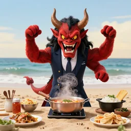 4 5 mm 1 9 8 7 cooking food photography of an corporate mascot at a beach summoning a demon, photography by tyler mitchell johfra bosschart