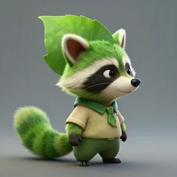 league of legends concept art anthropomorphic green raccoon with a cubscout uniform, art by charles liu, leaf, profile picture, empty background, fantasy style, perfect angle, soft lighting, vibrant color scheme, ultra detailed, volumetric lighting, octane render, commission art, 8 k wallpaper
