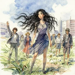 our desperation, selfishness, and our effort to save the world and ourselves in the face of all this modernity stand before us like a lyrical blow of wind, award winning watercolor pen illustration, by caroline choi, edited by artgerm, edited by range murata