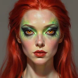 close up sci - fi art brian redban with reptile eyes, wendys red pigtails, sweaty, elegant, highly detailed, centered, digital painting, concept art, smooth, sharp focus, illustration, artgerm, tomasz alen kopera, peter mohrbacher, donato giancola, joseph christian leyendecker, wlop, frank frazetta