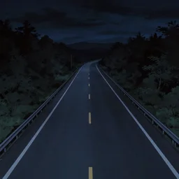 scary highway at night, anime style