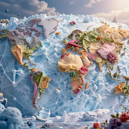 the world covered in ice cream, vibrant, highly intricate, highly realistic