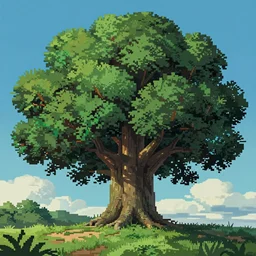 studio ghibli pixel art of a massive tree, TofuPixel, #pixelart