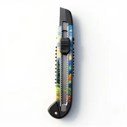 hand-painted utility knife, stylized 3d render, isolated on a pure white background, centered, entire object in frame, sharp focus, soft studio lighting
