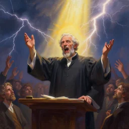a prismatic portrait of a preacher giving a sermon, telling the congregation to go crazy, lightning bolts, sunbeams, madness, highly detailed, art by mimmo rotella and tim white, digital painting, artstation, smooth, super 8, dynamic lighting by delphin enjolras, ultrarealistic, cinematic, octane render