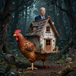 Baga Yaga chicken-legged house, Evil Joe Biden, dark and spooky forest