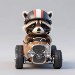 cute and funny, racoon wearing a helmet driving a tiny hot rod with oversized engine, ratfink style by ed roth, centered award winning watercolor pen illustration, isometric illustration by chihiro iwasaki, edited by craola, tiny details by artgerm and watercolor girl, symmetrically isometrically centered