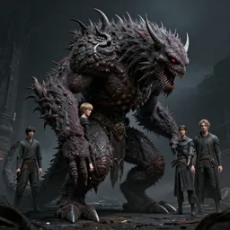 A fancy sideview photo of a monster by Greg Rutkowski, Sung Choi, Mitchell Mohrhauser, Maciej Kuciara, Johnson Ting, Maxim Verehin, Peter Konig, Bloodborne, 8k photorealistic, cinematic lighting, HD, high details, dramatic, dark atmosphere, trending on artstation