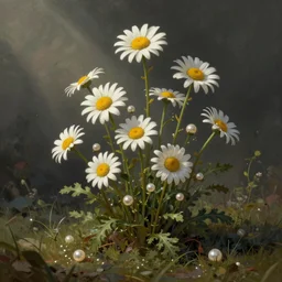 beautiful digital matte painting of whimsical botanical illustration daisies and pearls by barclay shaw artstation