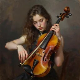 half violin half human, oil painting, artstation, dramatic lighting,, beautiful