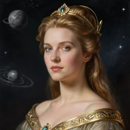 portrait of the powerful empress of the solar system in the style of anna dittmann and in the style of bao phan. glowing, ornate and intricate linework, stunning, dynamic lighting, ultrafine and hyperdetailed.