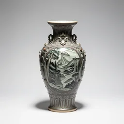 gothic ming vase, studio product photography, isolated on a pure white background, centered, entire object in frame, sharp focus, soft studio lighting