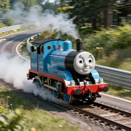 Thomas the Tank Engine, on the racetrack Nurburgring Nordschleife. Setting a hot lap