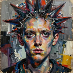 you are the prey for your sins detailed mixed media collage, assemblage, conteporary art, punk art, single realistic face, photorealistic, expressionism, masterpiece, perfect composition, spectacular quality, intricate oil sweeps