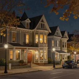 A beautiful painting of Victorian city autumn night, hyperrealistic, artstation, detailed, cinematic lighting, concept art, photorealistic