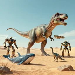 🦕 🐋🤖👽🐳 in desert, photography by bussiere rutkowski andreas roch, octane render, 1 6 k