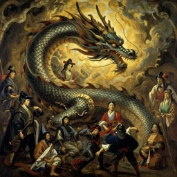japanese style dragon in the style of peter mohrbacher, wayne barlowe, gustav moreau, bussiere, roberto ferri, santiago caruso, luis ricardo falero, austin osman spare,