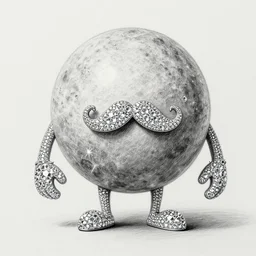 boulder with stubby arms, legs, and a mustache made of diamonds, pencil sketch