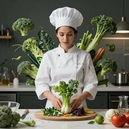 women chef futuristic natural healthy organic trippy invention modern artistic cuisine chef