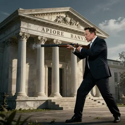 elon musk robbing a bank with a shotgun