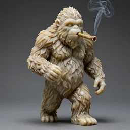 a marble statue of Sasquatch smoking a joint