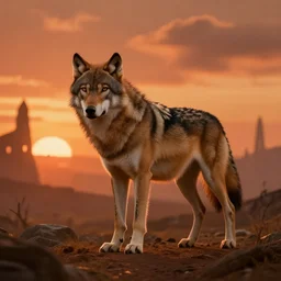 Wolf on a hellish landscape, beautiful, warm, trending on artstation