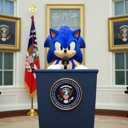 sonic the hedgehog delivers a presidential address from the oval office, photograph