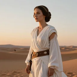 Princess Leia watching a sunset on Tatooine