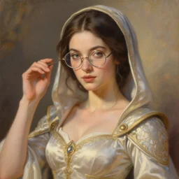 detailed painting of mei from overwatch as an elegant medieval noblewoman, by giotto and dan mumford, detailed face, beautiful soft silky dress, intricate, soft lighting, hyper realistic, mood light, golden hour, glasses |