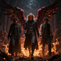 the night of the 5 murderous angels. by artstation trending, by joseph mallord william turner, luis royo, konstantin razumov, cinematic lighting, fractal flame, highly detailed