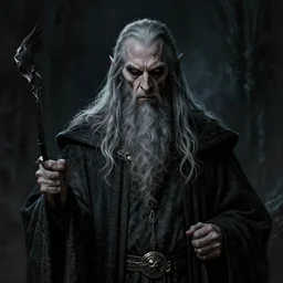 portrait of gandalf, evil wizard, dark and mysterious and eerie and ominous character, cinematic, epic, highly detailed, intricate, illustration, artwork by marcus whinney and greg rutkowski