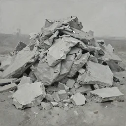painterly warped wadded knotted heap, dull grey expressionism, masterful rendering of construction rubble