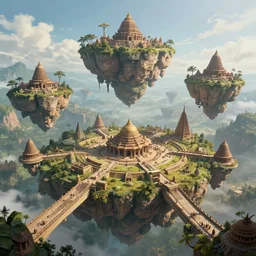 a 3 d concept great ancient indian civilization with a floating islands like avatar movie, unreal engine, frederic edwin church, super wide angle, trending on artstation, daviantart, cgsociety. unreal engine