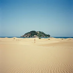 an anolog photo of a desert island, film fuji velvia 5 0