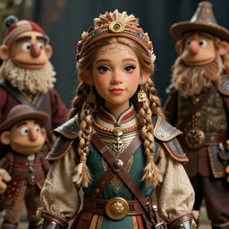 detailed ultrarealistic photography front medium shot of fantasy ethnic muppet puppet warrior girl leyendecker, norman rockwell, greg rutkowski, jim henson artstation cinematic, vray game of thrones, lord of the rings